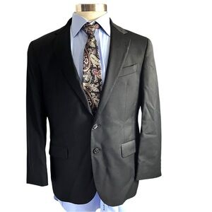 Joseph Abboud Solid Black Reda 110s Wool 2 Piece Suit Jacket Sz 40R Pants 36x30